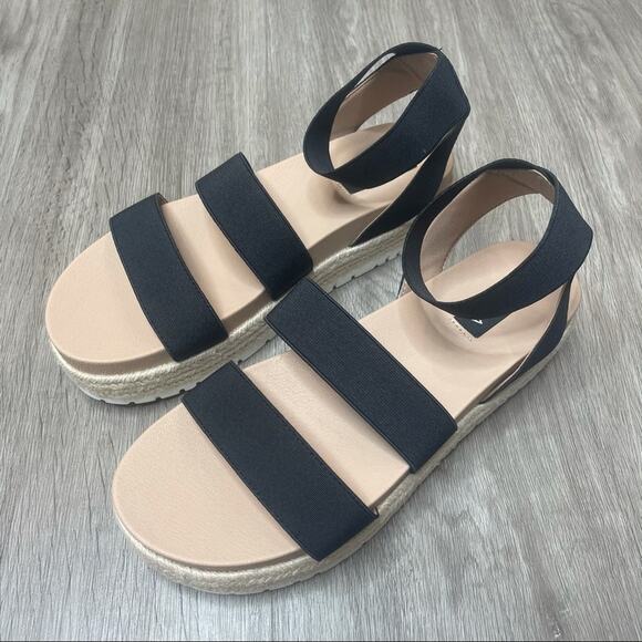 AQUA Women's Black/White Stretch Strappy Platform Espadrille Tali Sandals sz 10 - Picture 2 of 7